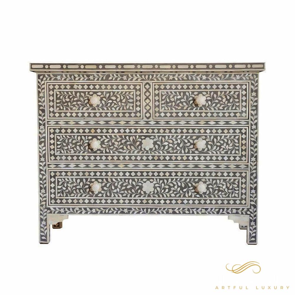 4 Drawer Dresser Mother of Pearl Inlay | Luxury Handmade Dresser