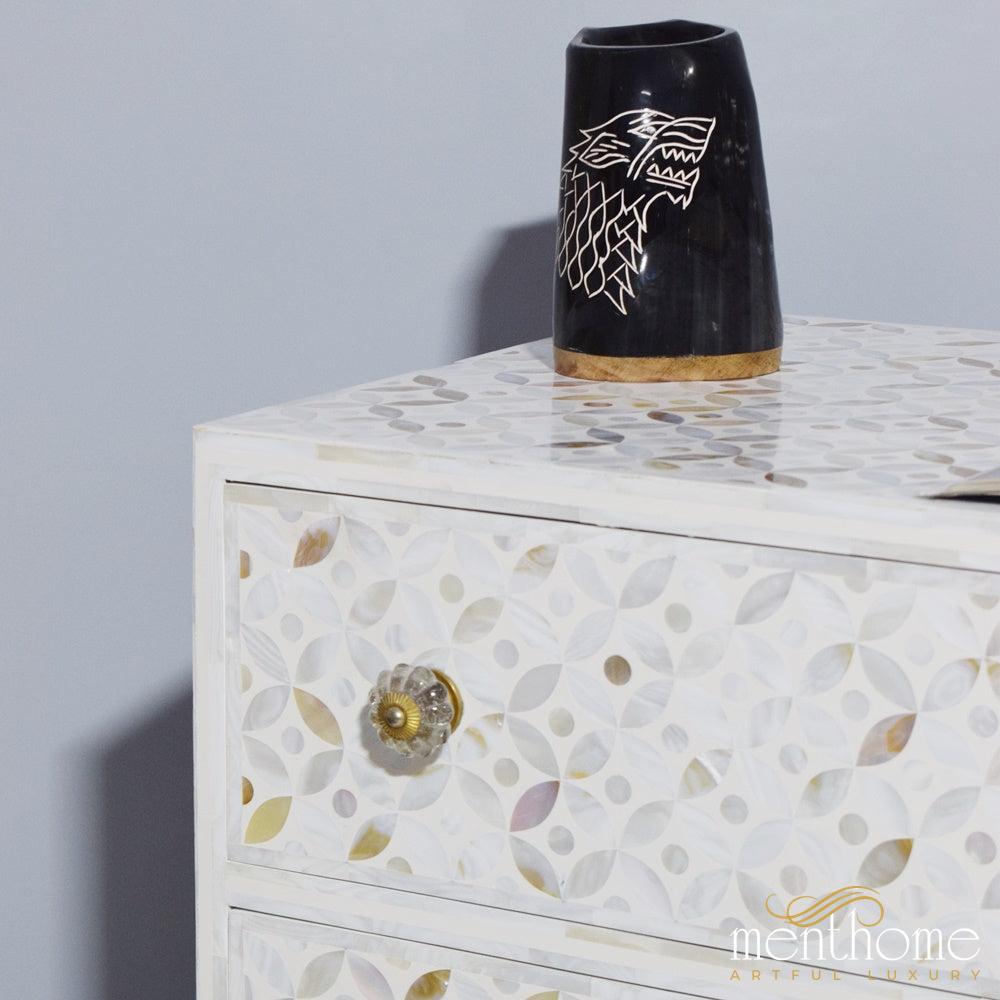 Six-Drawer Dresser Mother of Pearl Eye Cut Design | Luxury Handmade Dresser