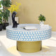 Sky Blue Coffee Table Round, featuring a sleek Brass Base | Luxury Handmade Coffee Table