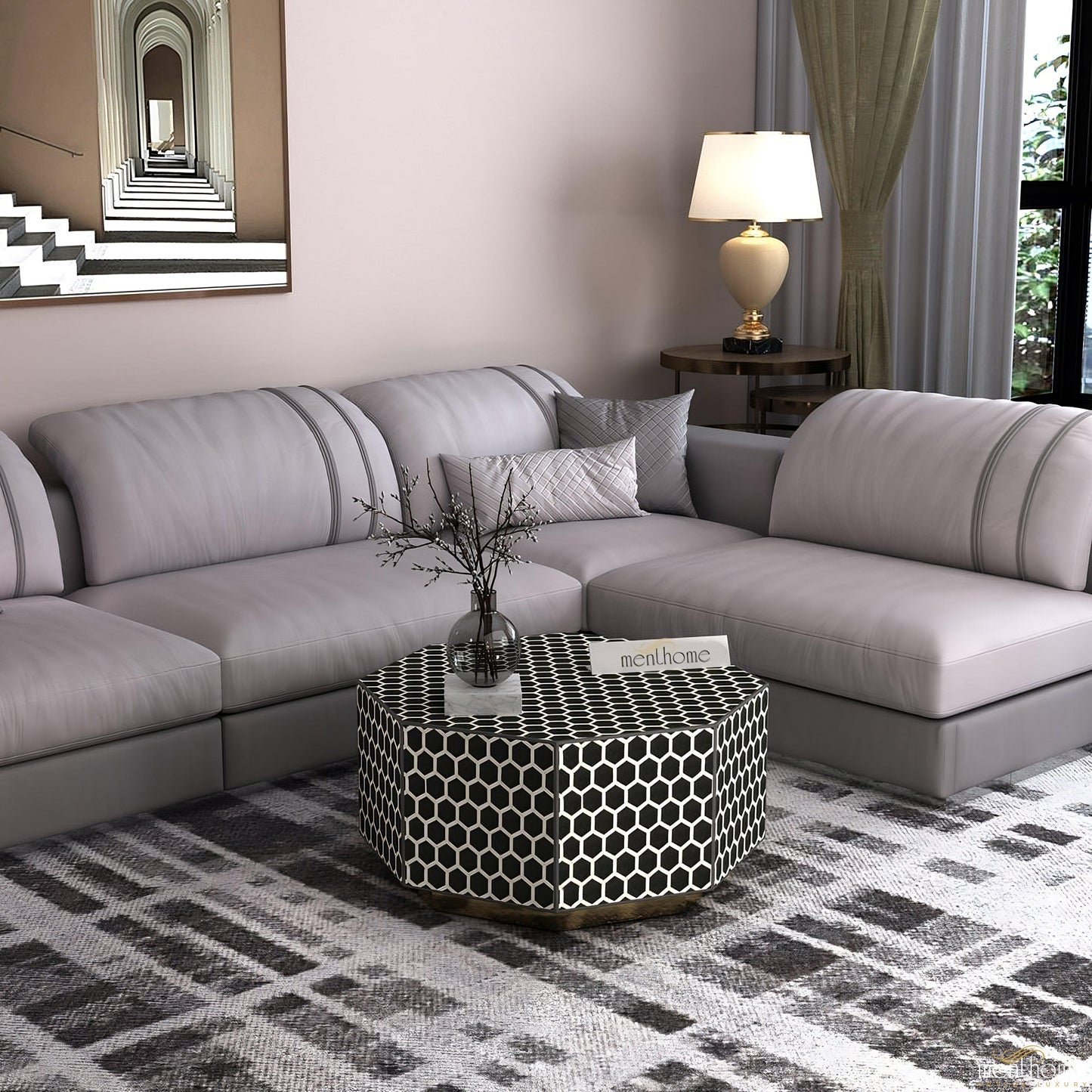 Hexagon Coffee Table Bone Inlay - HoneyComb | Luxury Handmade Coffee Table