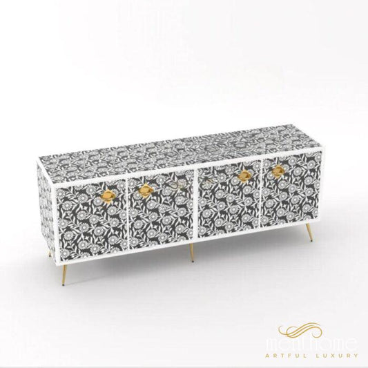 Sunflower-Bone Inlay -Rectangular-Tv Cabinet | Luxury Handmade TV Cabinet