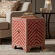 Vintage Red Bone Inlay Cabinet | Luxury Handmade Side Table