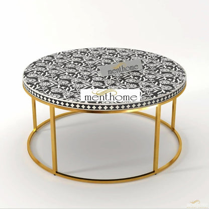 Bone Inlay Round Coffee Table - Sunflower | Luxury Handmade Coffee Table