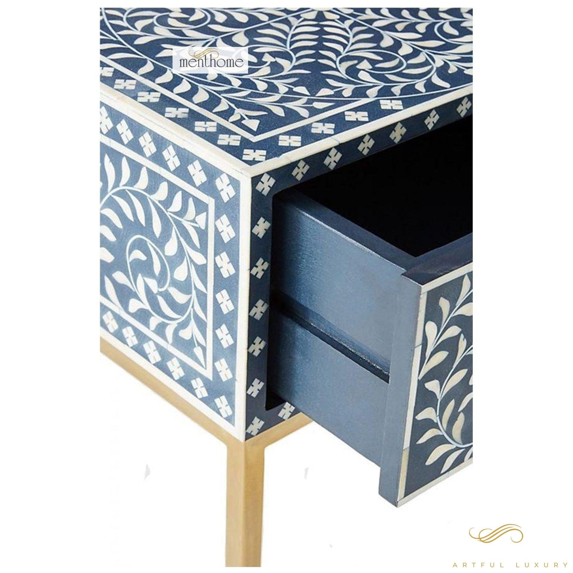 Bone inlay handmade orange bedside table, Bone inlay orange night stand, Bone inlay side table, Bone inlay furniture, Bone inlay lamp stand | Luxury Handmade Bedside Table