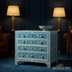 Handcrafted Blue Floral Inlay Wooden Chest of Drawers | Luxury Handmade Chest of Drawer