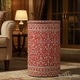 Elegant Red and White Patterned Ceramic Stool | Luxury Handmade Side Table