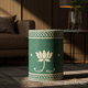 Green Lotus Patterned Decorative Waste Bin | Luxury Handmade Stool