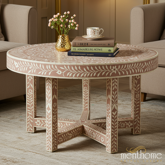 Hand-Painted Floral Round Wooden Coffee Table | Luxury Handmade Coffee Table