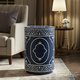 Elegant Blue and White Ceramic Stool | Luxury Handmade Side Table