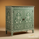 Hand-Painted Floral Green Cabinet | Luxury Handmade Cabinet