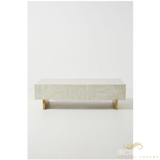 Bone Inlay Grey striped Coffee Table | Luxury Handmade Coffee Table
