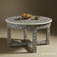 Handcrafted Black and White Floral Inlay Round Coffee Table | Luxury Handmade Coffee Table