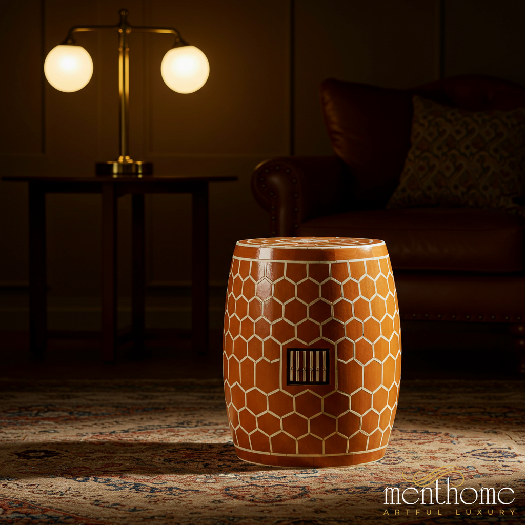 Hexagon Pattern Ceramic Garden Stool | Luxury Handmade Stool