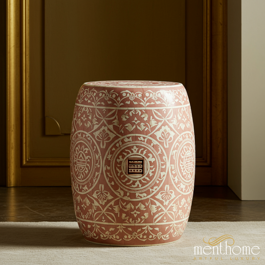 Decorative Ceramic Garden Stool with Intricate Pattern | Luxury Handmade Stool