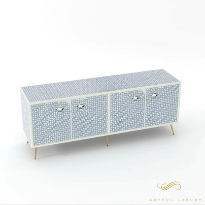 Geometric Flower-Bone Inlay -Rectangular-Tv Cabinet | Luxury Handmade TV Cabinet