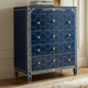 Decorative Blue Chest of Drawers with Gold Accents | Luxury Handmade Tallboy