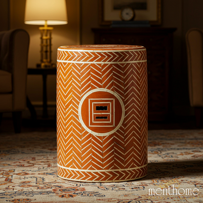 Handcrafted Terracotta Garden Stool with Geometric Design | Luxury Handmade Stool