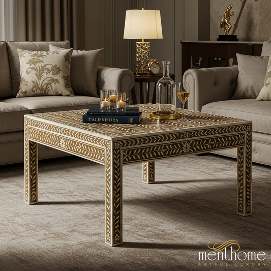 Handcrafted Inlaid Bone Coffee Table | Luxury Handmade Coffee Table