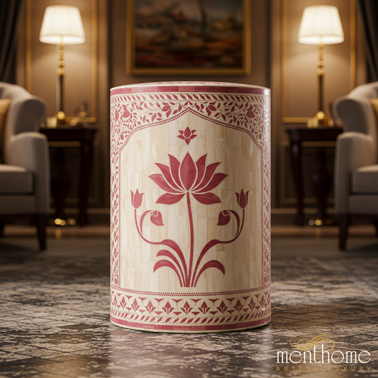 Handcrafted Floral Wooden Storage Stool | Luxury Handmade Stool