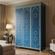 Elegant Blue Wooden Wardrobe with Decorative Inlay | Luxury Handmade Wardrobe