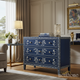 Navy Blue Floral Inlay Three-Drawer Dresser | Luxury Handmade Chest of Drawer