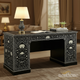Handcrafted Black and White Floral Inlay Wooden Desk | Luxury Handmade Desk