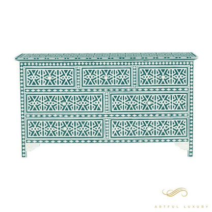 Handmade Bone inlay 7 Drawer dresser Black and White | Luxury Handmade Dresser
