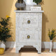 White Mother of Pearl Bedside Table adorned with a Leaf Pattern | Luxury Handmade Bedside Table