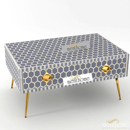 Bone Inlay Wooden Honeycomb Coffee Table | Luxury Handmade Coffee Table
