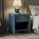 Blue Nightstand with Sunburst Inlay Design | Luxury Handmade Bedside Table