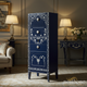 Navy Blue Floral Inlay Tall Chest of Drawers | Luxury Handmade Tallboy