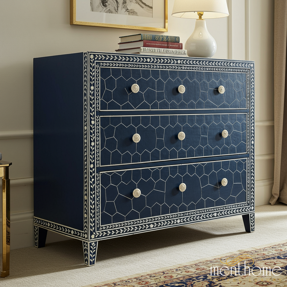 Navy Blue Bone Inlay Chest Of Drawers blue bone inlay dre Navy Blue Bone Inlay Chest Of Drawers blue bone inlay dre