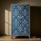 Hand-Painted Blue Floral Wooden Wardrobe | Luxury Handmade Cabinet