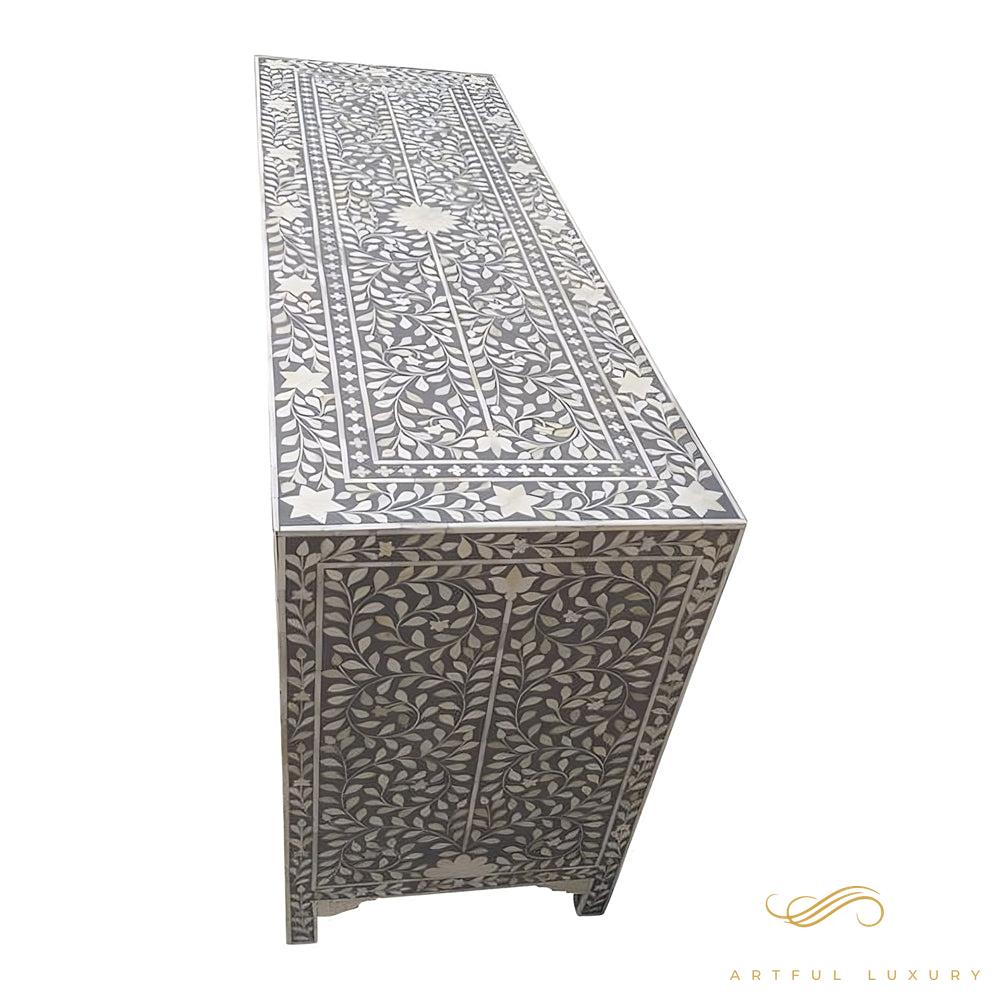 Bone Inlay 7 Drawer dressers floral grey | Luxury Handmade Dresser
