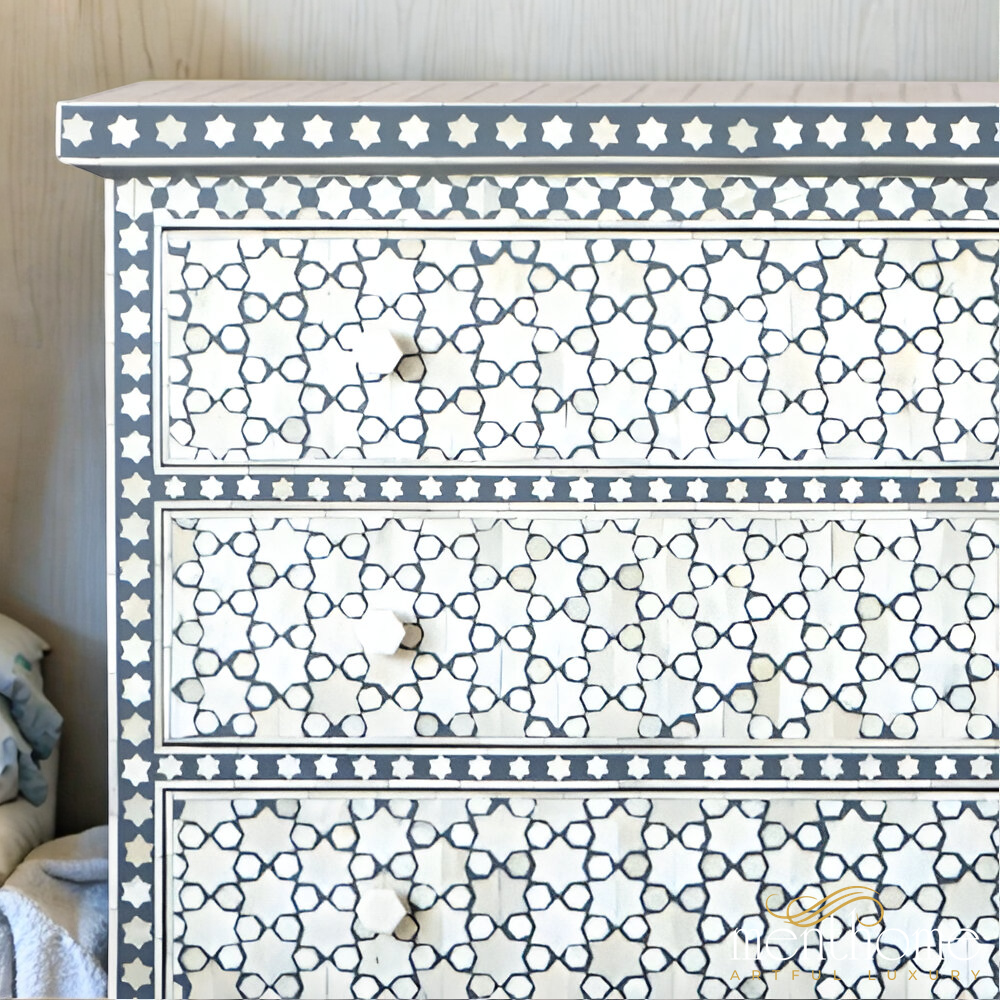 Star pattern Dressers Bone Inlay | Antique Design | Luxury Handmade Dresser