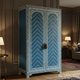 Hand-Painted Blue Chevron Wardrobe Cabinet | Luxury Handmade Wardrobe