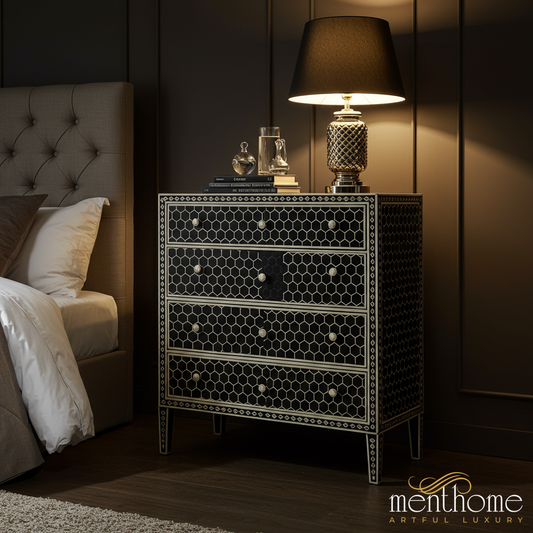 Elegant Black and White Patterned Chest of Drawers | Luxury Handmade Chest of Drawer