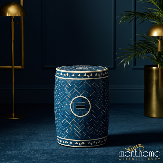 Blue Mosaic Ceramic Garden Stool | Luxury Handmade Stool