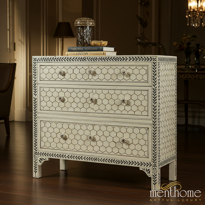 Vintage Hexagon Pattern Wooden Chest of Drawers | Luxury Handmade Chest of Drawer