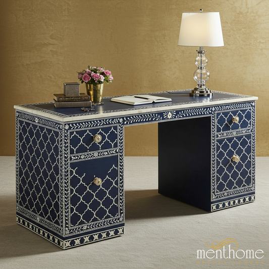 Blue and White Inlay Desk | Luxury Handmade Desk