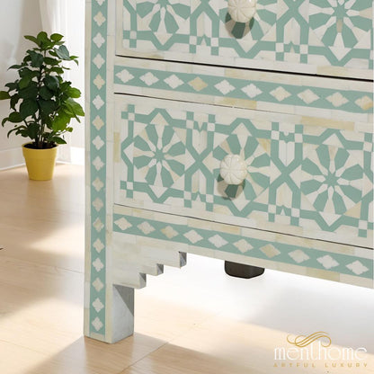 Arrow Pattern Bone Inlay Dresser with Four Drawers | Luxury Handmade Dresser