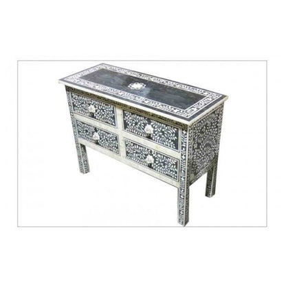 Floral Desk Four Drawer Bone Inlay