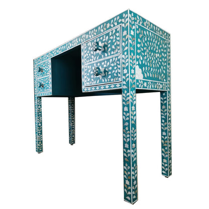 4 Drawer Dressing Table Teal Mother of Pearl
