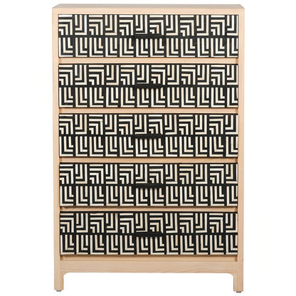 Bone Inlay Pattern 5 Drawer Chest Black