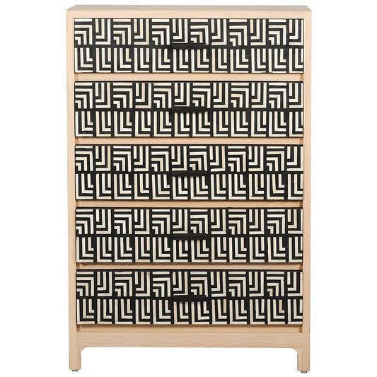 Bone Inlay Pattern 5 Drawer Chest Black