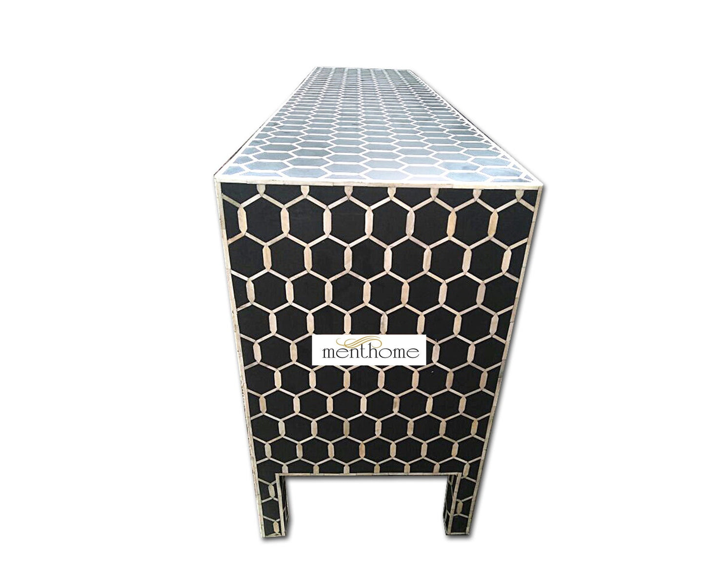 Bone Inlay Ikat Design 9 Drawers TVC, Media Unit, Indigo Blue TV Cabinet, Bone Inlay Home Decor Furniture Handmade Design Bone inlay Wooden
