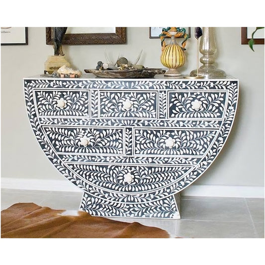 Floral Bone Inlay Curved Dresser Black