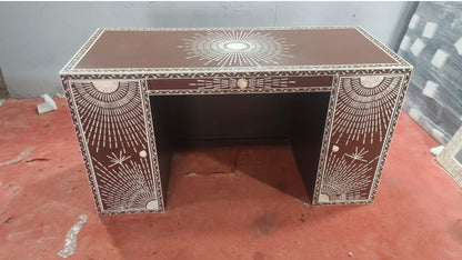 Luxury Bone Inlay Writing Desk with Sunburst Design (56"W x 24"D x 30"H) | Handmade Study Desk & Home Office Furniture