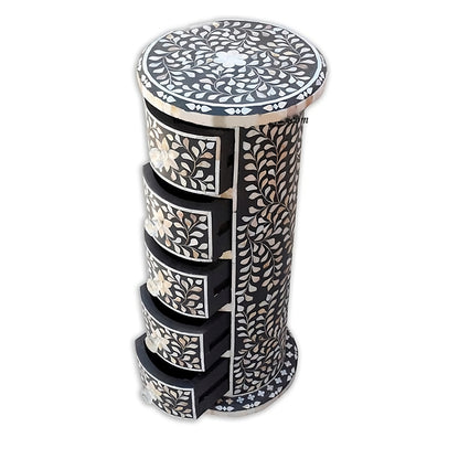 Round Tallboy Mother Of Pearl Inlay Floral Design