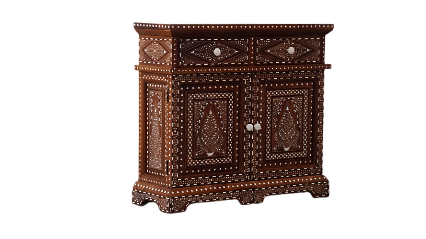 Teak Wood Bone Inlaid Cabinet